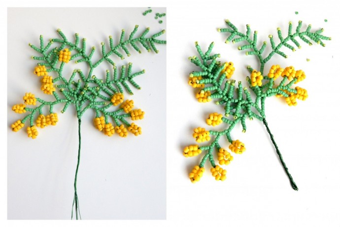 Веточка мимозы из бисера Веточка мимозы из бисера