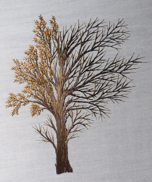 Поэтапная вышивка дерева