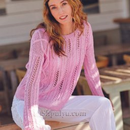 Вязаный хлопковый пуловер с миксом узоров