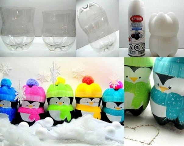 Новогодние пингвины из пластиковых бутылок