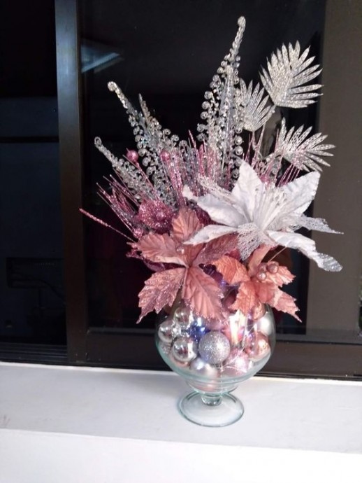 Цветочные зимние композиции с оттенками розового