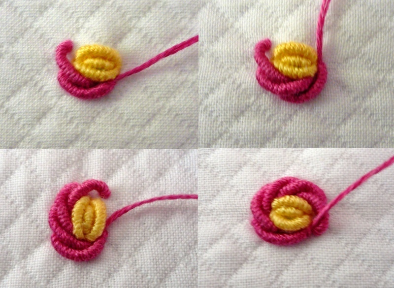 Вышивка розочек спиральным швом