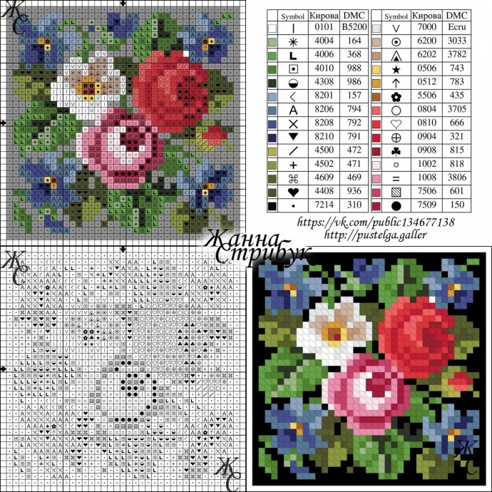 Вышивка крестиком цветочков