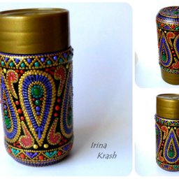 Точечная роспись баночки из-под кофе