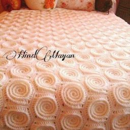 Нежный плед с объёмным рисунком крючком