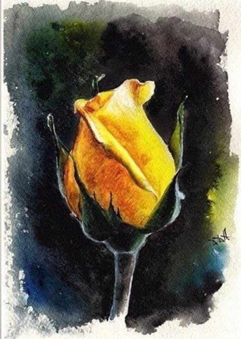 Рисуем желтую розу на черном фоне