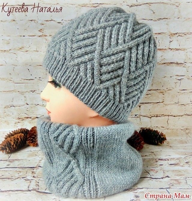 Интересный узор с ромбами для шарфов и шапок