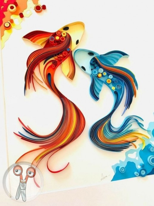 Quilling tekniği kullanılarak yapılmış muhteşem balık