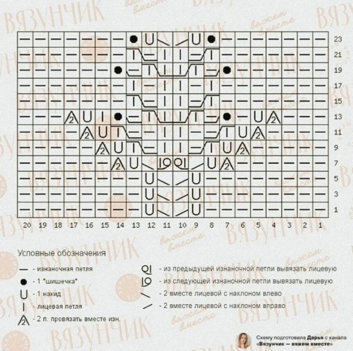 Узор из веточек для французской кофты