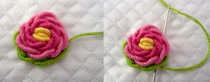 Вышивка розочек спиральным швом