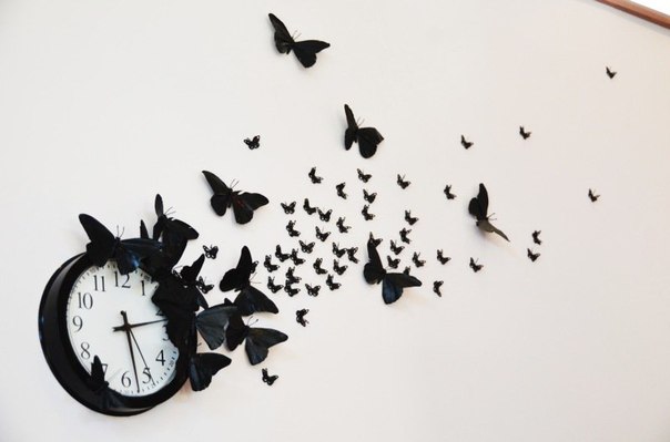Декор часов и стены бабочками