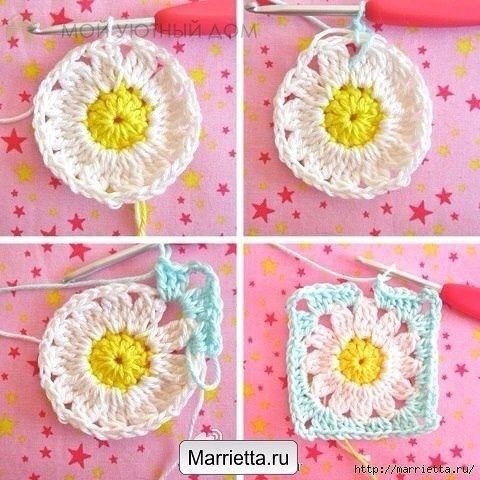 Ромашковые плед крючком