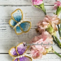 ​Брошь "Бабочка" крючком с вышивкой