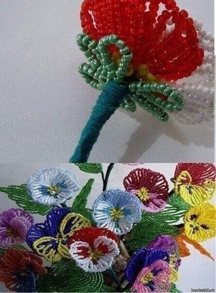 Анютины глазки из бисера