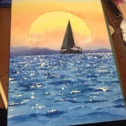 Рисуем море и парусник на закате