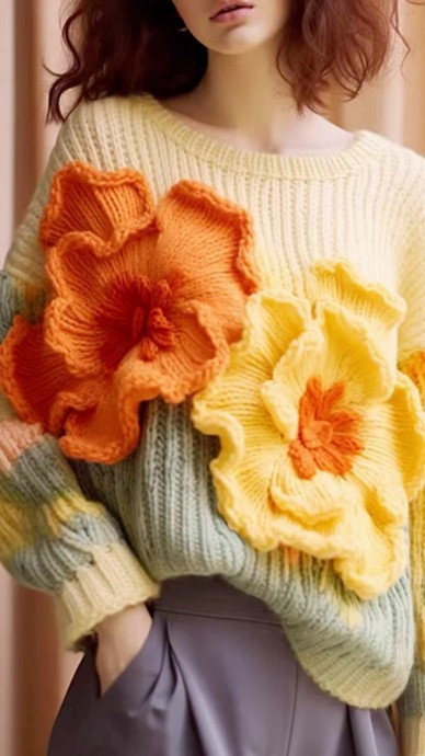 Невероятные идеи для вязания свитеров с объемными цветами