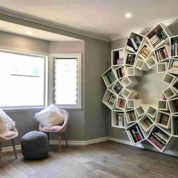 Необычная конструкция в виде цветка  из книжных полок