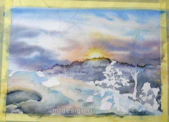 ​Пейзаж с зимними ёлками