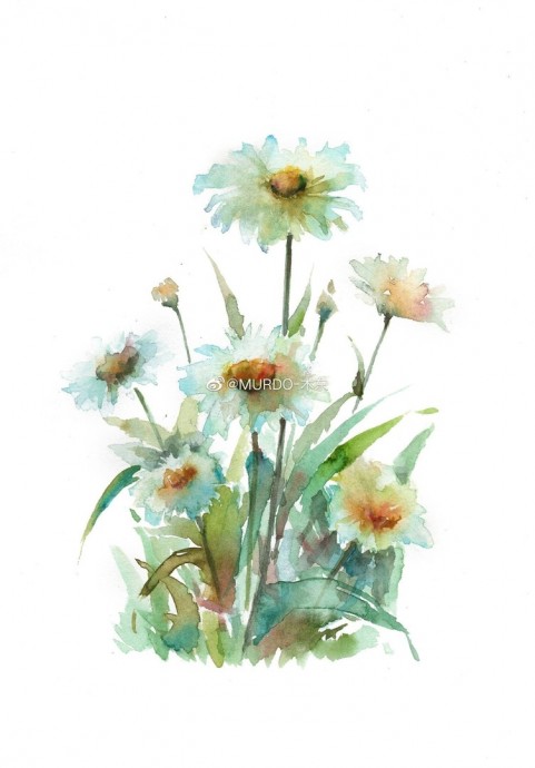 Урок рисования акварелью: ромашки