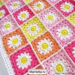 Ромашковые плед крючком