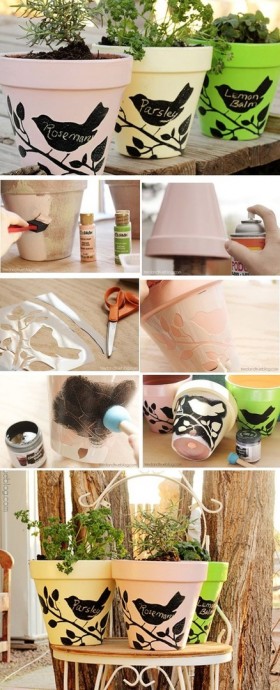 Декор цветочных горшков росписью