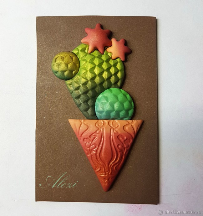 Брошь "Кактус" из полимерной глины