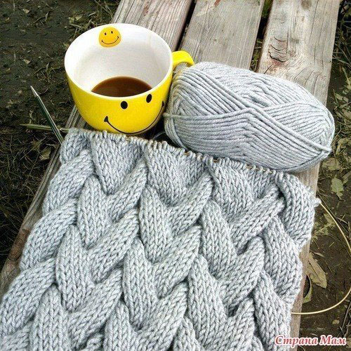 Узор «Коса из 15 петель» спицами