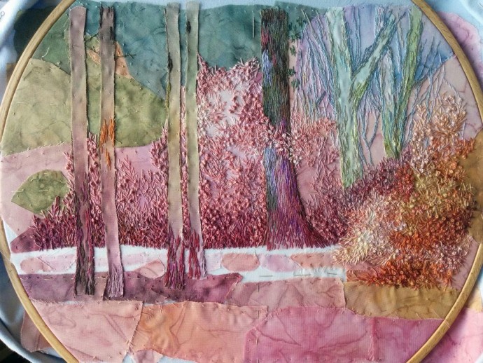 Вышитая картина "Розовый лес"