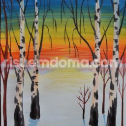 ​Рисуем березы на фоне красочного заката