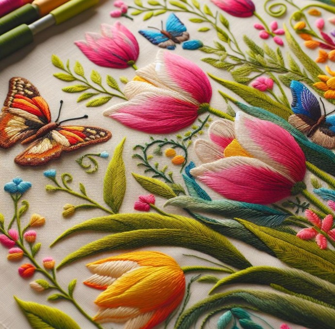 Объемная вышивка с тюльпанами: восхитительная идея для творчества