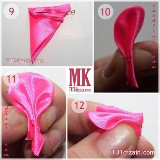 Роза канзаши из круглых лепестков