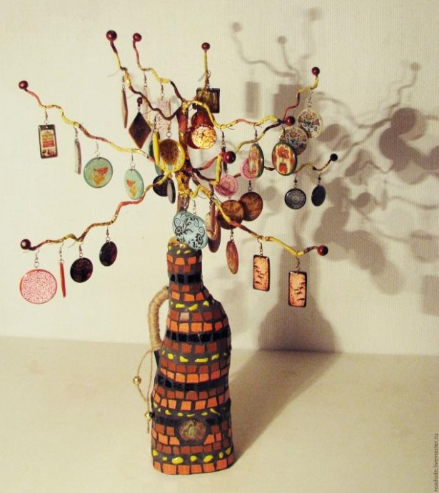 ​Мозаичное дерево: декорируем бутыль
