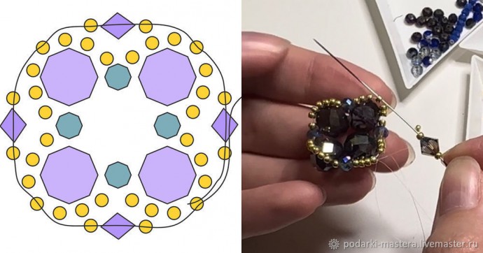 ​Новогодний шар с оплетёнными бисером кристаллами риволи: часть 5