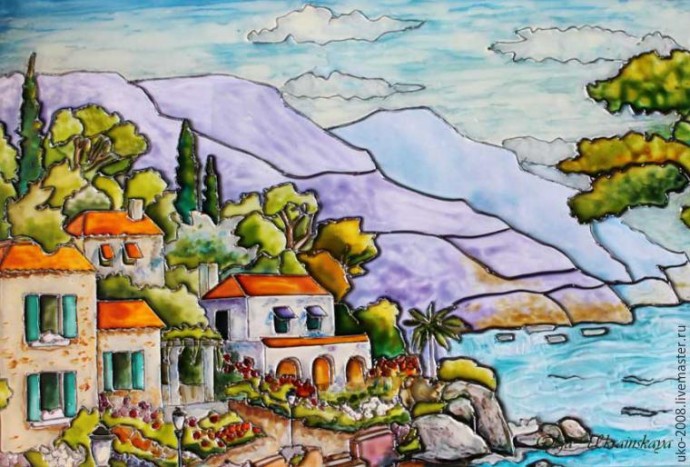 Средиземноморский пейзаж в витражной технике: часть 3