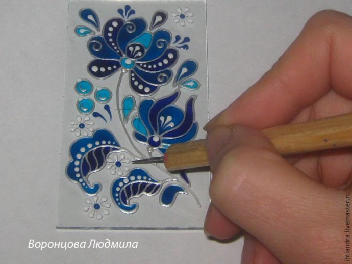 Витражный фонарик в стиле "Гжель": часть 2