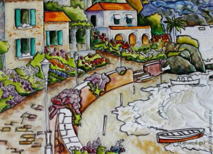 Средиземноморский пейзаж в витражной технике: часть 2