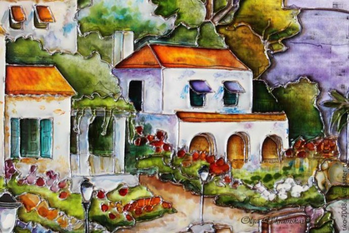 Средиземноморский пейзаж в витражной технике: часть 3