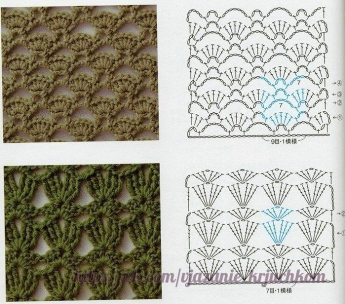 Множество интересных узоров крючком