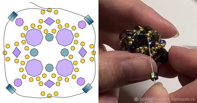 ​Новогодний шар с оплетёнными бисером кристаллами риволи: часть 5