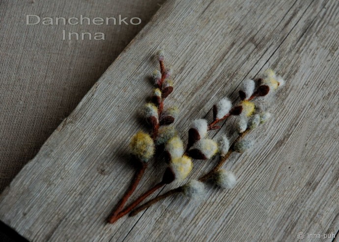 Создаем нежную веточку вербы из шерсти: часть 3 Создаем нежную веточку вербы из шерсти: часть 3