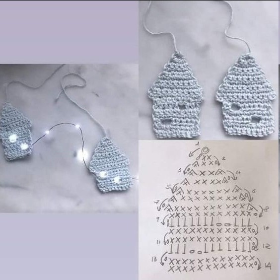 Новогодняя гирлянда из домиков крючком