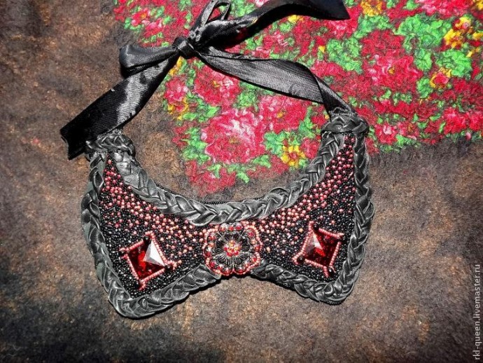 ​Создаем вышитое бисером колье "Воротничок" с элементами кожи: часть 4