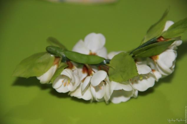 Веточка цветущей вишни из холодного фарфора: часть 4