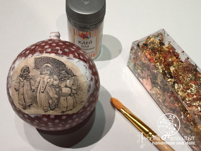 Декорирование винтажного ёлочного шара "Зимняя сказка" в смешанной технике: часть 2 Декорирование винтажного ёлочного шара "Зимняя сказка" в смешанной технике: часть 2