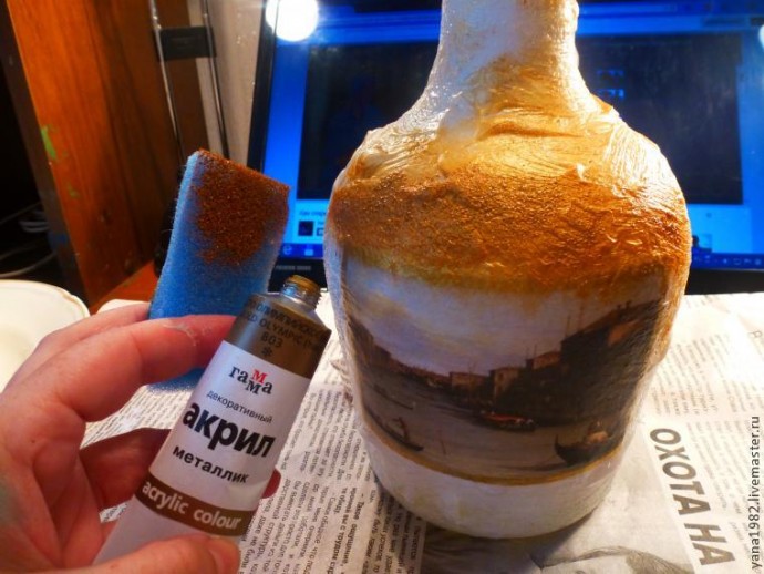 ​Делаем праздничную бутылочку с двусторонним декупажем: часть 2