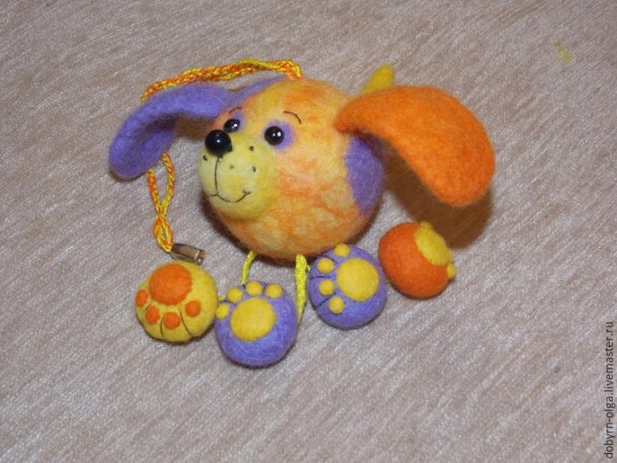 Позитивный пёс Шарик, выполненный в технике сухого и мокрого валяния: часть 5 Позитивный пёс Шарик, выполненный в технике сухого и мокрого валяния: часть 5