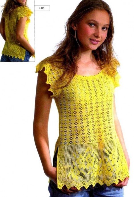 Желтая блузка филейным узором Желтая блузка филейным узором