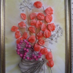 Вышиваем лентами физалис