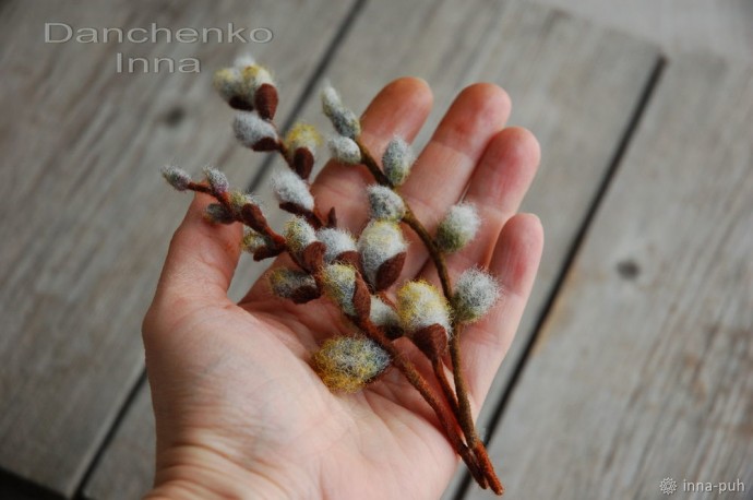 Создаем нежную веточку вербы из шерсти: часть 3 Создаем нежную веточку вербы из шерсти: часть 3