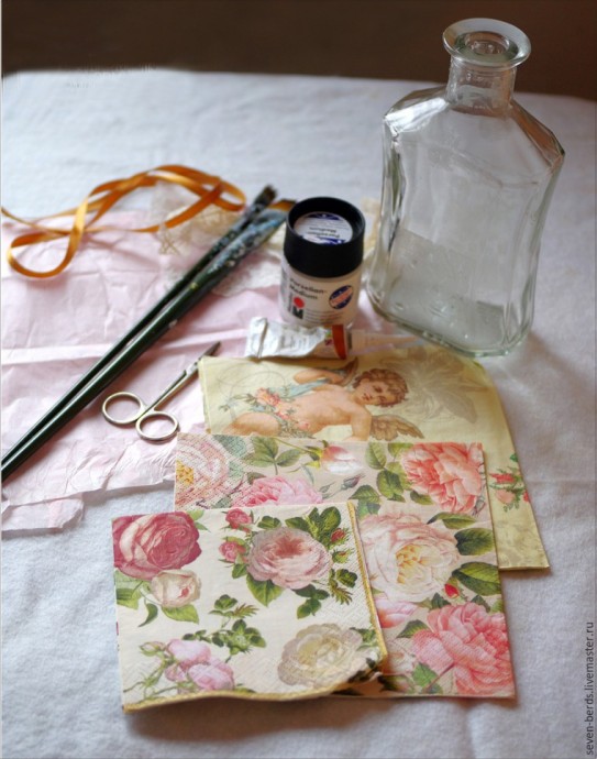 ​Декупаж с рисовой бумагой на стекле в стиле шебби-шик